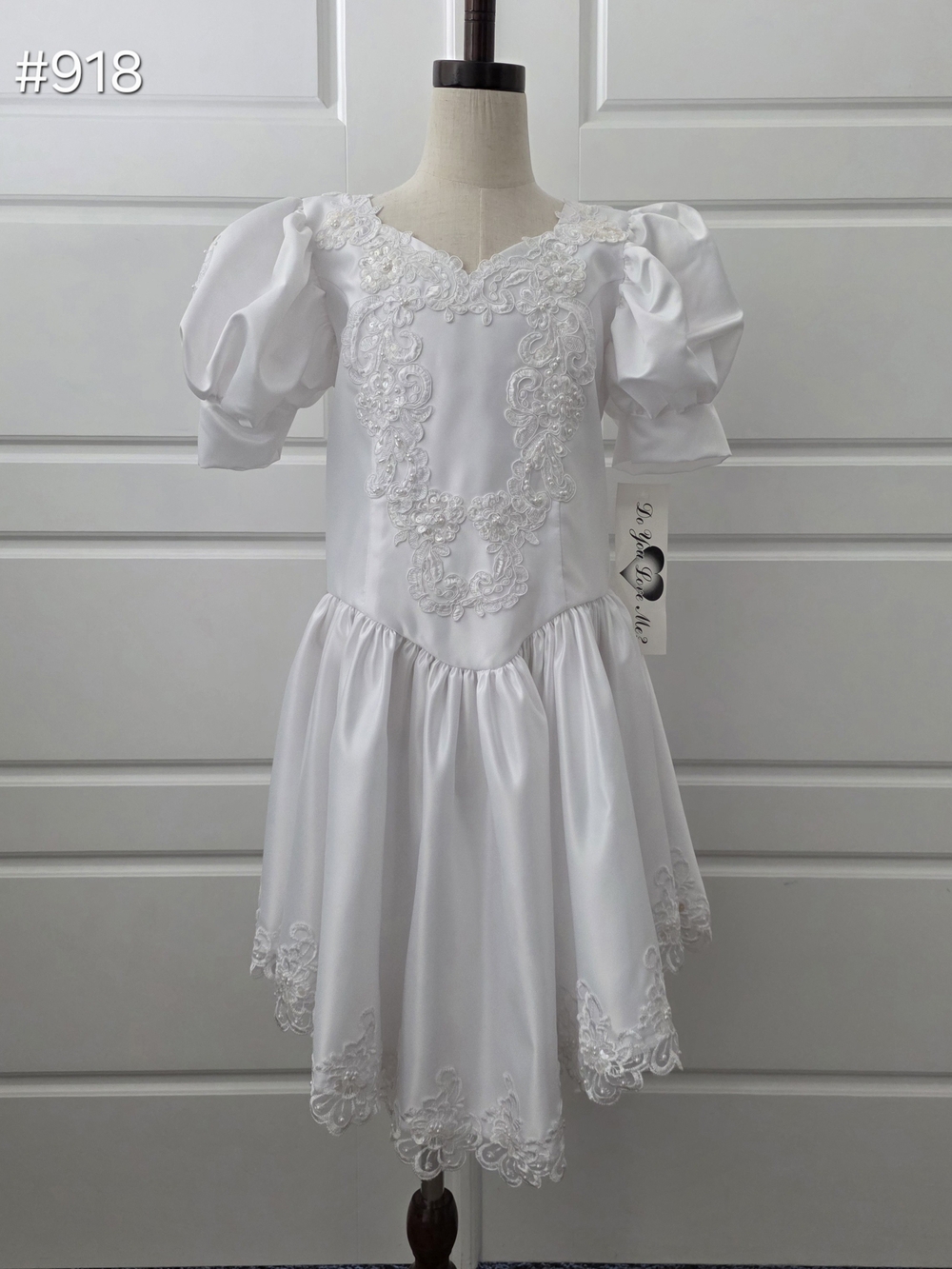 Classic White Lace-Detail Formal Dress for Girls - Puff Sleeve